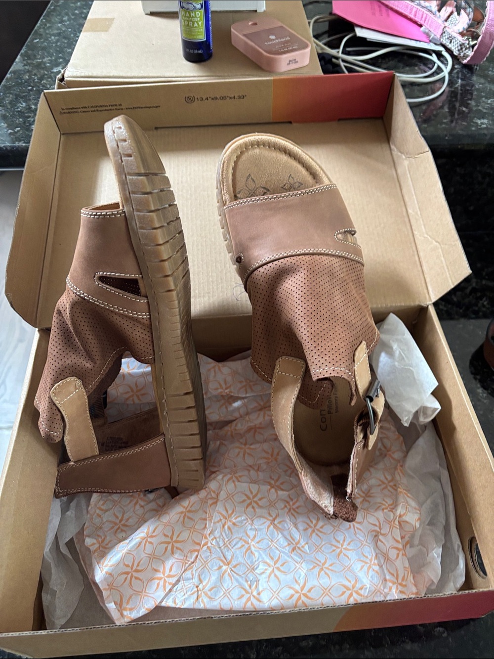Comfortiva Brown Perforated Slingback Sandals